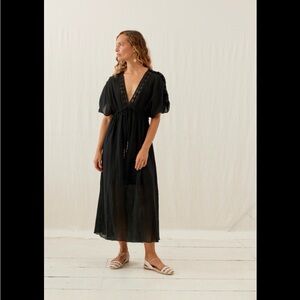 Louise Mishka NWT New Kallia sz 38 US sz 8 M Black Maxi Dress Boho  Neckline